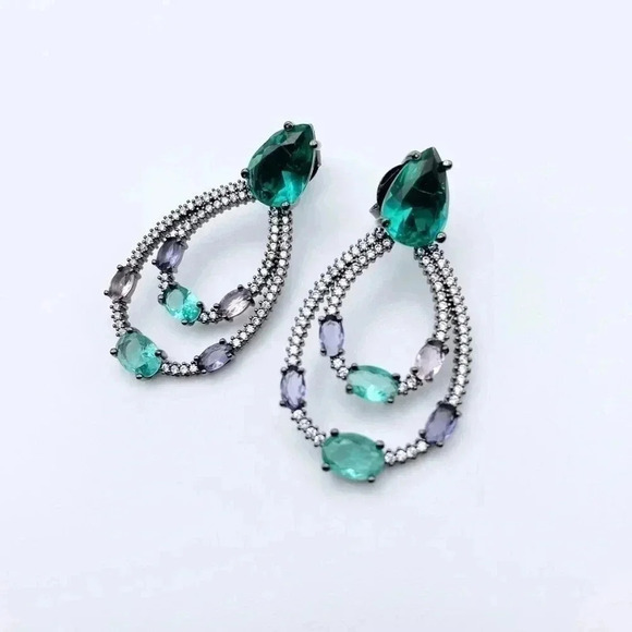 GLASS Stone Hoops Earrings | Party Earrings - Picture 1 of 3
